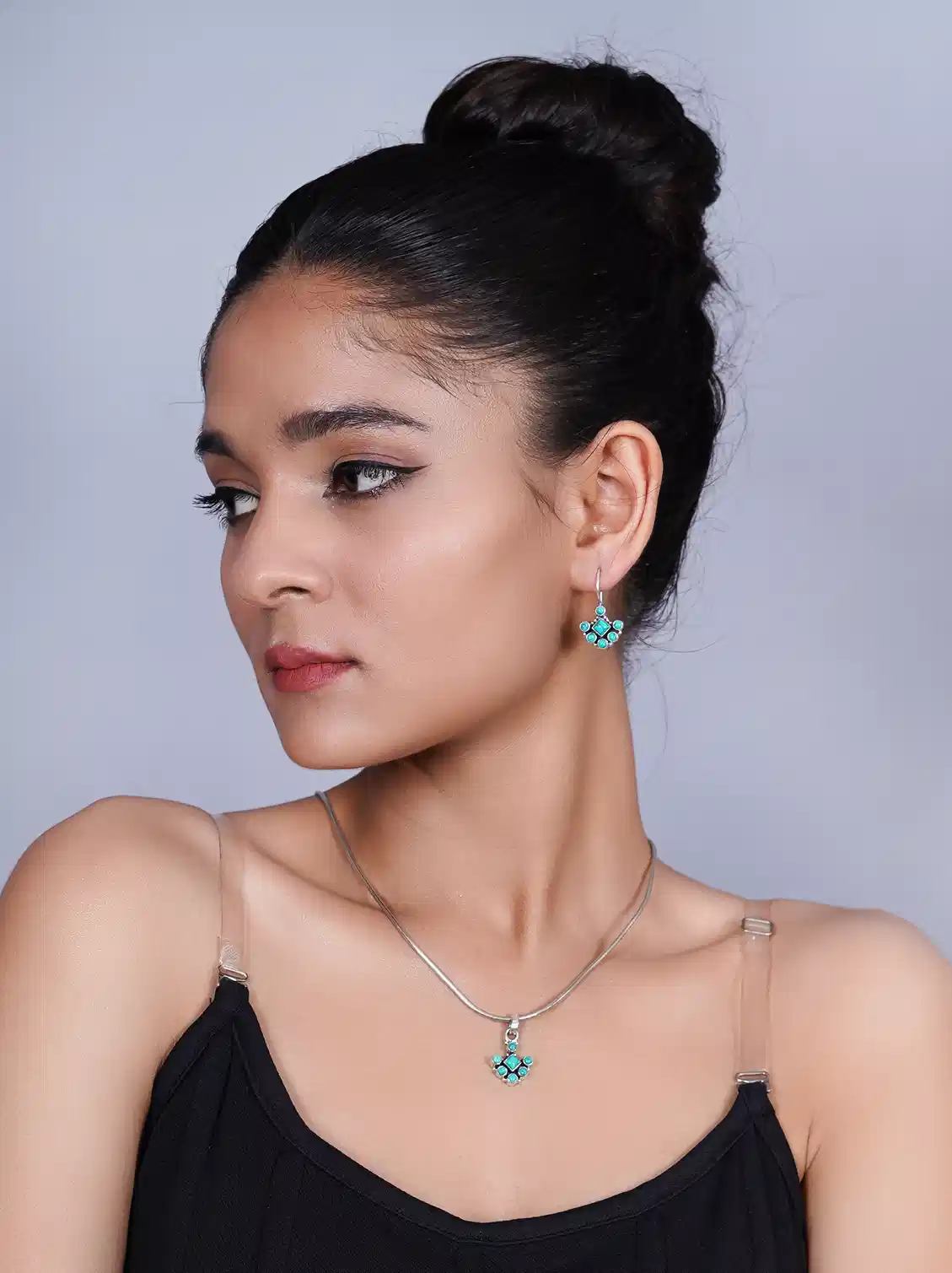 Aqua Bloom” Silver Turquoise Necklace Set